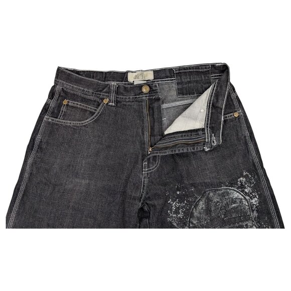 VTG Y2K Rich Kids RK Denim Jeans Co‎ Baggy Shorts Black White Men’s Size 36x13.5 - Picture 6 of 12